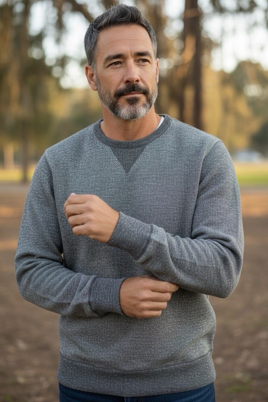 Lucky Brand Men's Gray Marled Sweater Size XL Stiched Detail Classic Comfortable